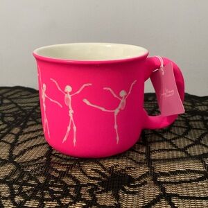 Halloween Pilates Dancing Ballet Skeleton Laser Cut Hot Pink Coffee Mug NWT